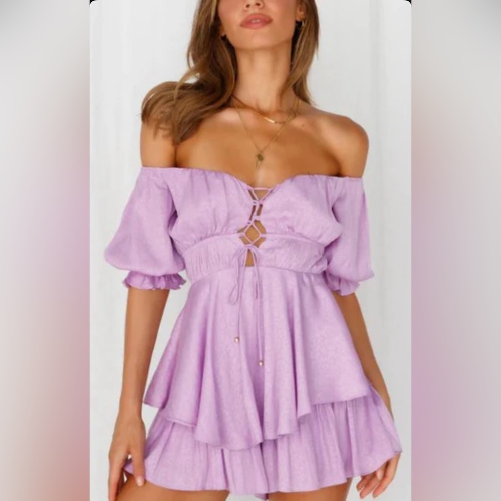 Saints & Secrets Babydoll Pink “cheetah” tie up Off Shoulder Romper New! Small